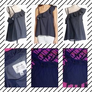 REVOLVE MCGUIRE Cassia Denim Ruffle Asymmetrical Tank Top Blouse Shirt Size XS